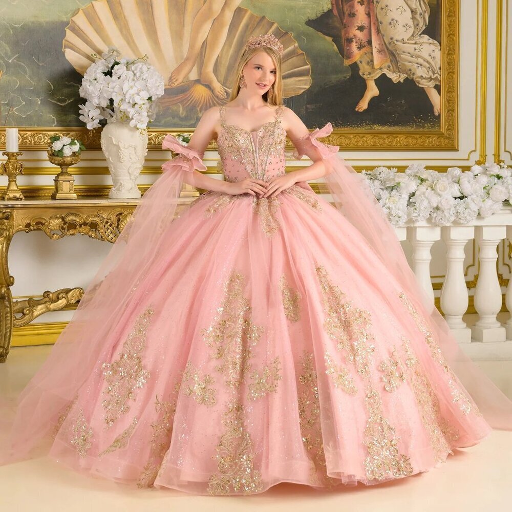 New Dusty Rose Off Shoulder Tulle Quinceanera Dress w/ & Corset GL3814